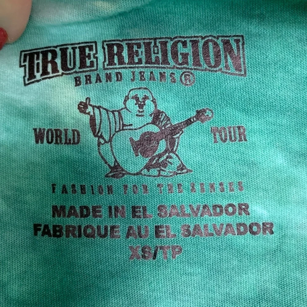 True Religion Green Tie-Dye Classic V-Neck Short Sleeve Shirt